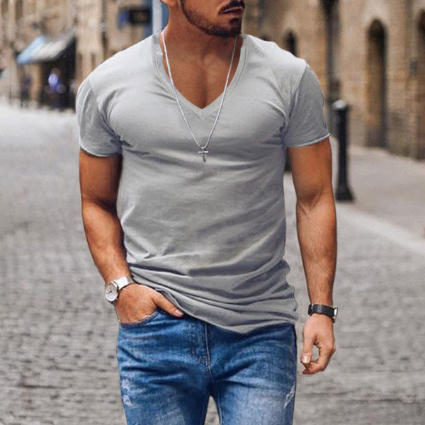 Men's Solid Color V-neck Casual Breathable T-Shirt