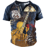 Men's Outdoor Vintage Route 66 Print Henley T-Shirt