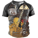 Men's Outdoor Vintage Route 66 Print Henley T-Shirt