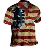 Vintage American Flag Men's Outdoor Tactical Polo Short Sleeve T-Shirt