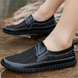 Men's Casual Leather Hollow-Out Loafers with Flat Heel Breathable Non-Slip Shoes