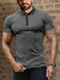 Mens Lapel Plain Sports Fitness Short Sleeve T-Shirt