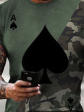 Men's camouflage contrast spades casual T-shirt