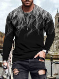 Men's casual flame print round neck long sleeve T-shirt