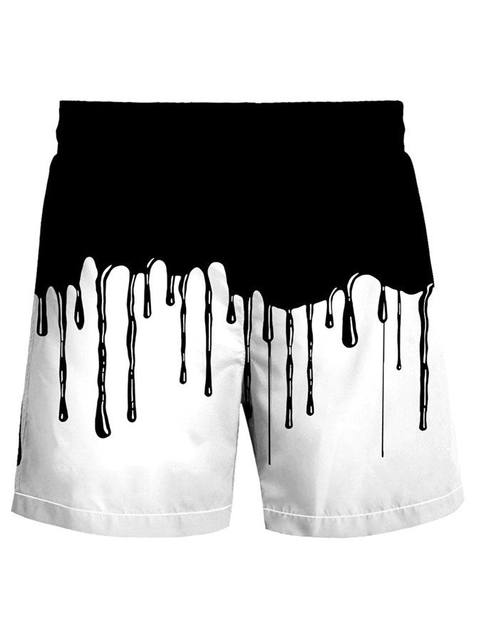Men's Fashion Paint Water Drop 3D Printing Casual Loose Beach Shorts