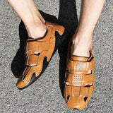 Men Summer Cow Split Leather Magic Tape Casual Sandals Shoes