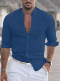 Men's Linen Shirt Shirt Summer Shirt Beach Shirt Collar Long Sleeve Maroon Black White Solid Color Holiday Daily Wear Clothing Apparel