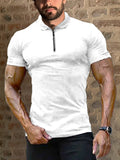 Mens Lapel Plain Sports Fitness Short Sleeve T-Shirt