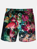 Men's Casual Loose Flamingo Pattern Beach Shorts