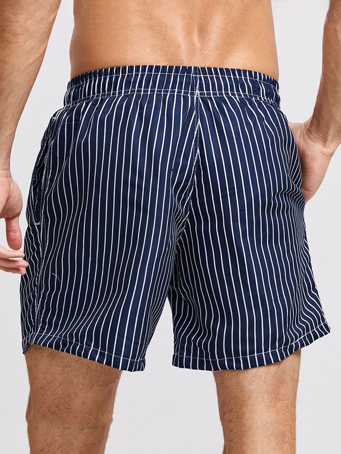 Men's Loose Striped Print Casual Beach Surf Shorts