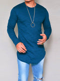 Men's Cotton Plain Long Sleeve T-Shirt Extra Long Length Man Tops Tee