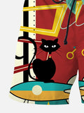 Men's Wrinkle Resistant Seersucker Casual Beach Shorts Rocket Cat Pants