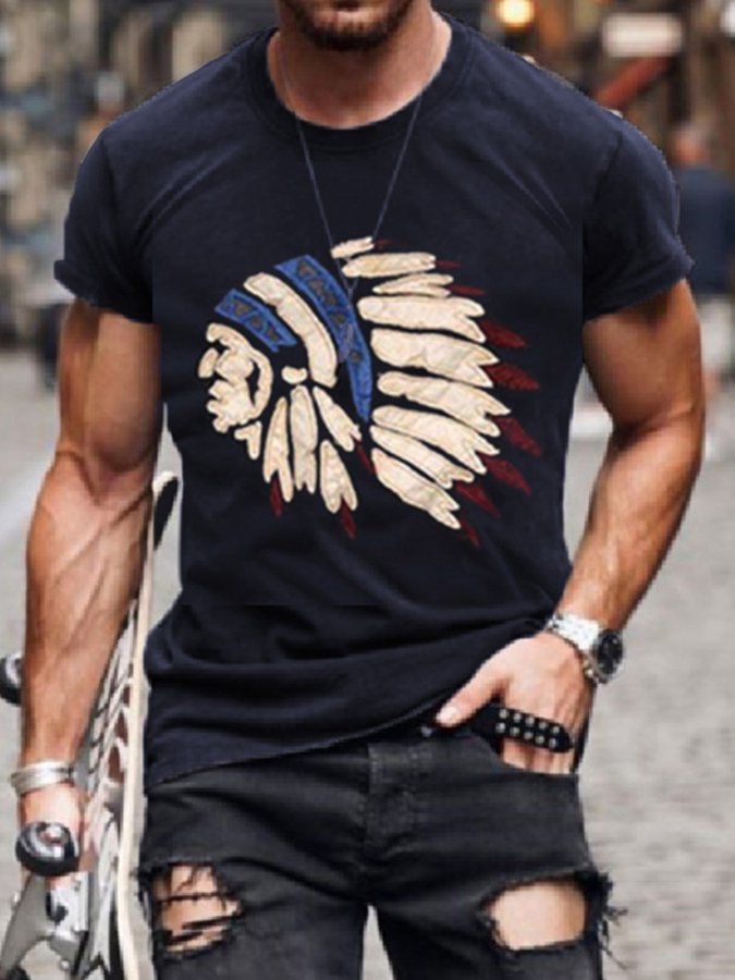 Mens O-Neck Native American Short-Sleeved T-Shirt