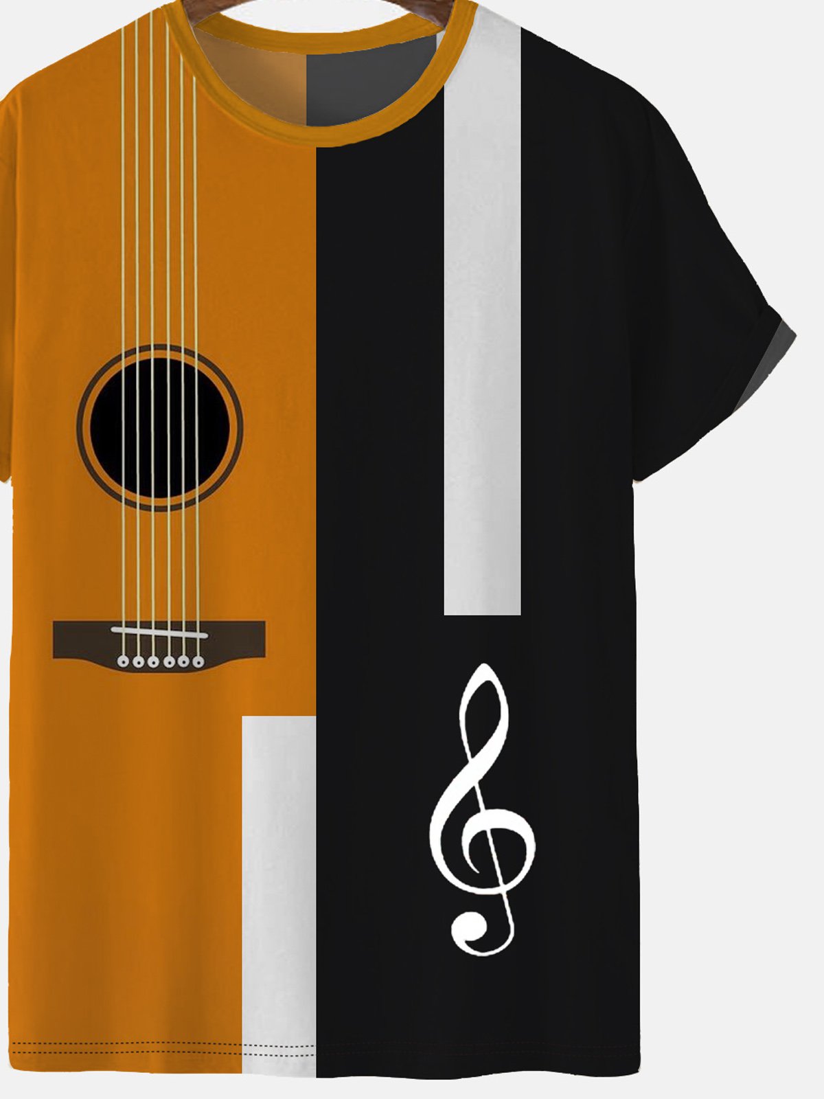 Men's 50's Vintage Jazz Guitar Print T-Shirt Crew Neck Short Sleeve T-Shirt