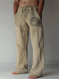 Men's linen pants casual trousers Loose lightweight drawstring yoga beach bottoms