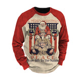 Santa Claus American Soldier Print Color Block Sleeve Men'S Sweatshirt