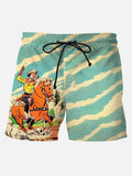 Men's 50's Vintage Wrinkle Resistant Quick Dry Beach Shorts Western Cowboy Printed Pants