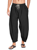Men's Cotton Linen Drawstring Casual Lightweight Loose Beach Harem Pants