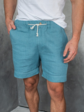 Cotton Linen Style American Casual Basic Versatile Linen Shorts