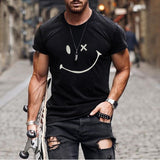 Mens Fashion Washing Short Sleeve Smiley T-shirt