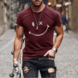 Mens Fashion Washing Short Sleeve Smiley T-shirt