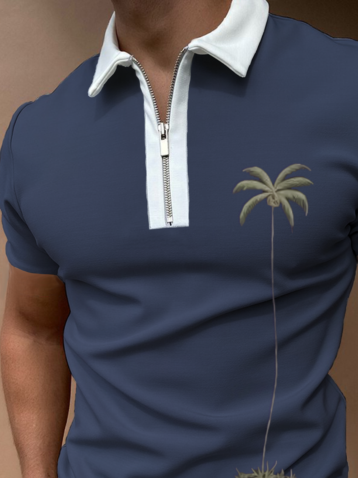 Short Sleeve Crew Neck Coconut Tree Short Sleeve Polo Shirt
