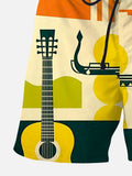 Men's 50's Wrinkle Resistant Casual Beach Shorts Trumpet Guitar Print Pants
