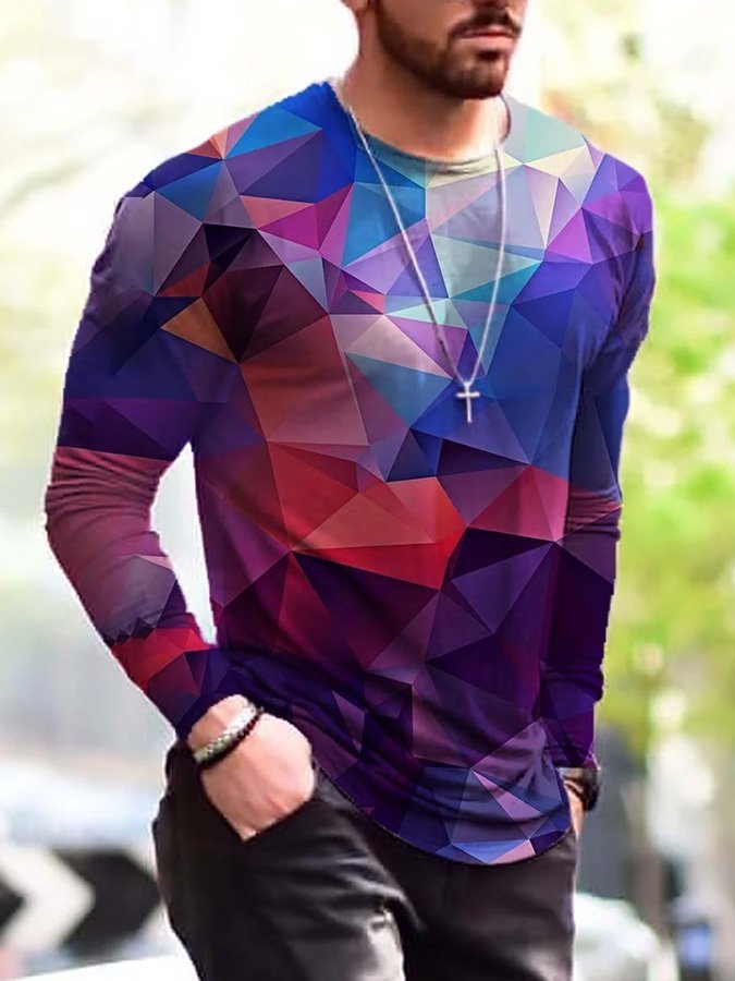 Men's Geometry Pattern Print Long Sleeve T-shirt