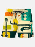 Men's 50's Wrinkle Resistant Casual Beach Shorts Trumpet Guitar Print Pants