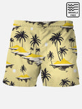 Men's Vintage Wrinkle Free Casual Beach Shorts Palms Sunset Seersucker Swimming Pants