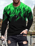 Men's casual flame print round neck long sleeve T-shirt
