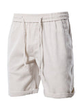 Men's Casual Solid Color Elastic Waist Cotton Linen Beach Shorts