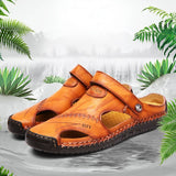 Men Hand Stitching Non Slip Elastic Lace Outdoor Casual Leather Sandals