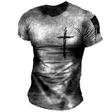 Mens Retro Casual Cross Print T-shirt