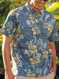Hawaiian Men's Floral Polo Shirts Linen Casual Collar Tops