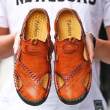 Men Hand Stitching Non Slip Elastic Lace Outdoor Casual Leather Sandals
