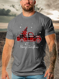 Men's Merry Christmas Buffalo Truck Tree Casual Cotton Shirts & Tops
