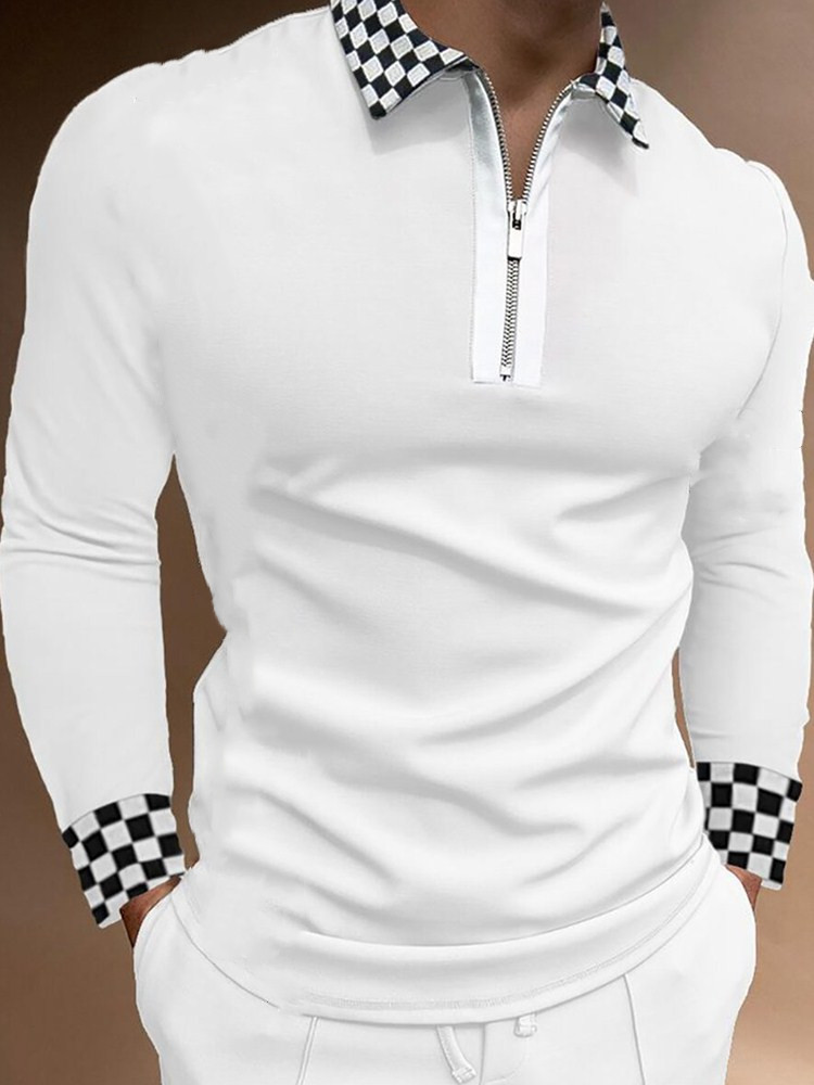 Men's Lapel Printed Fashion Zip-up Turn-down Collar Polo Shirts