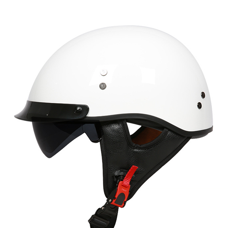 Sun Shield Half Helmet DOT - Gloss White