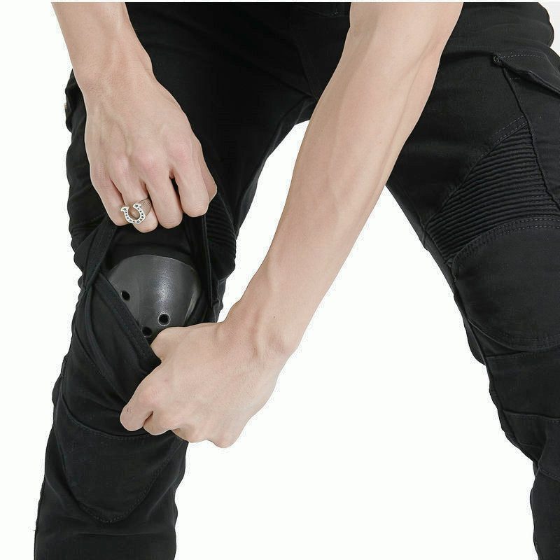 Motorcycle Racing Denim LB1 Pants With Hip Knee Protective Pads - Black