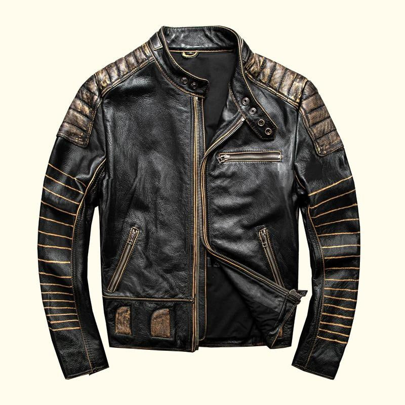 Retro Motorcycle Leather Jacket With Protection