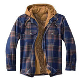 Men's Winter Flannel Quilted Lined Plaid Hooded Shirt Jacket