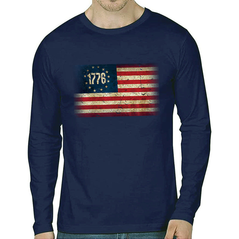 Men's 1776 Independence Day American Flag Print Patriotic Cotton Long Sleeve T-Shirt