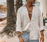 Men's Lapel Pocket Cotton Linen Shirt