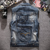 Motorcycle Distressed Denim Vest