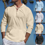 Men's Outdoor Multi-pocket Cotton Linen Long-sleeved Hooded T-shirt