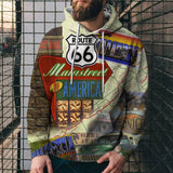 Mens Route 66  Comfortable And Breathable Printed Hoodie