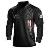 Men's 1776 Independence Day American Flag Print Patriotic Polo Long-Sleeve Shirt