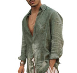 Men's Lapel Pocket Cotton Linen Shirt