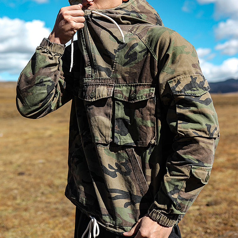 Military Camo Hooded Zip Multi Pocket Casual Jacket